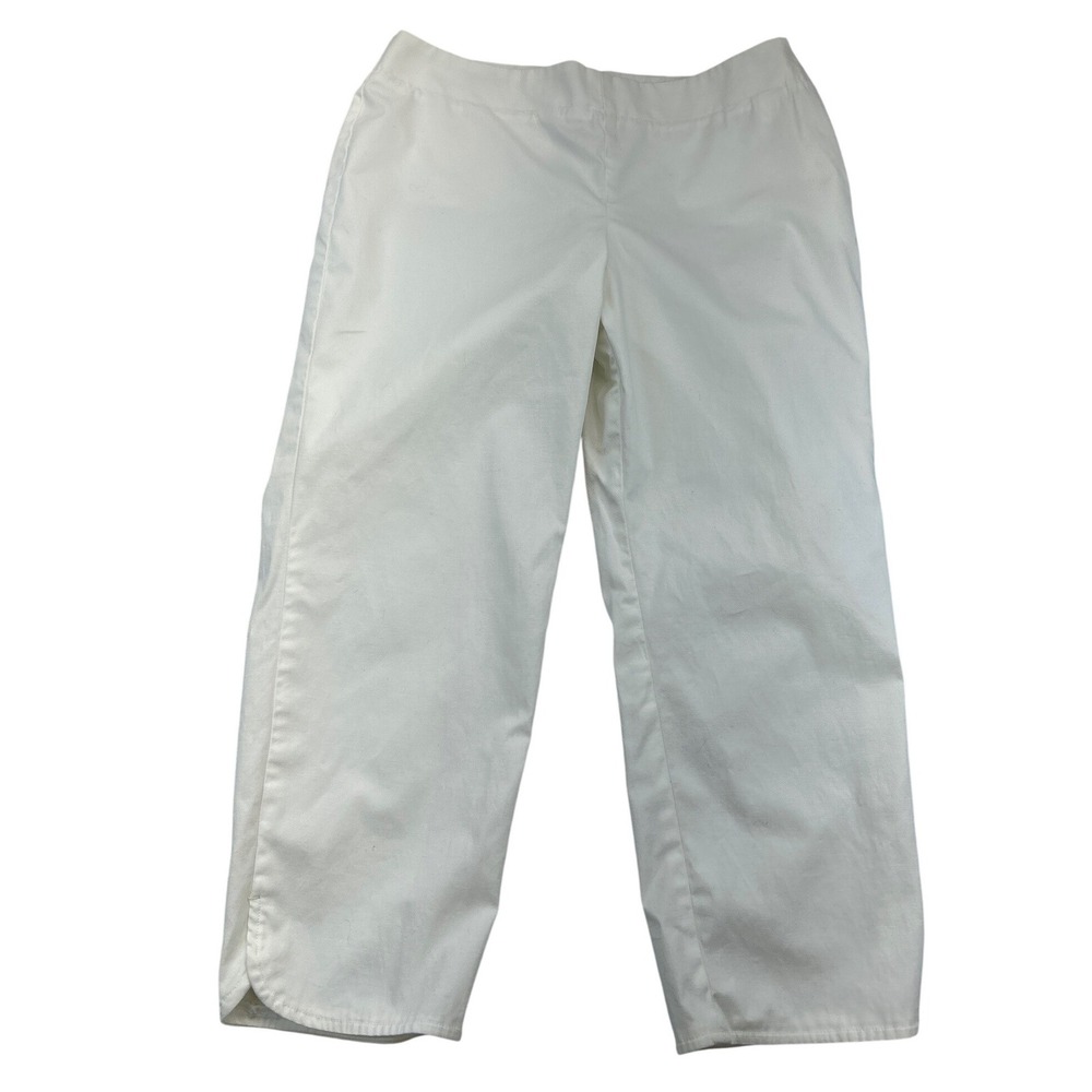 Talbots Heritage Pants Women 8P White Cropped Side Zip Straight Leg Tulip Hem‎